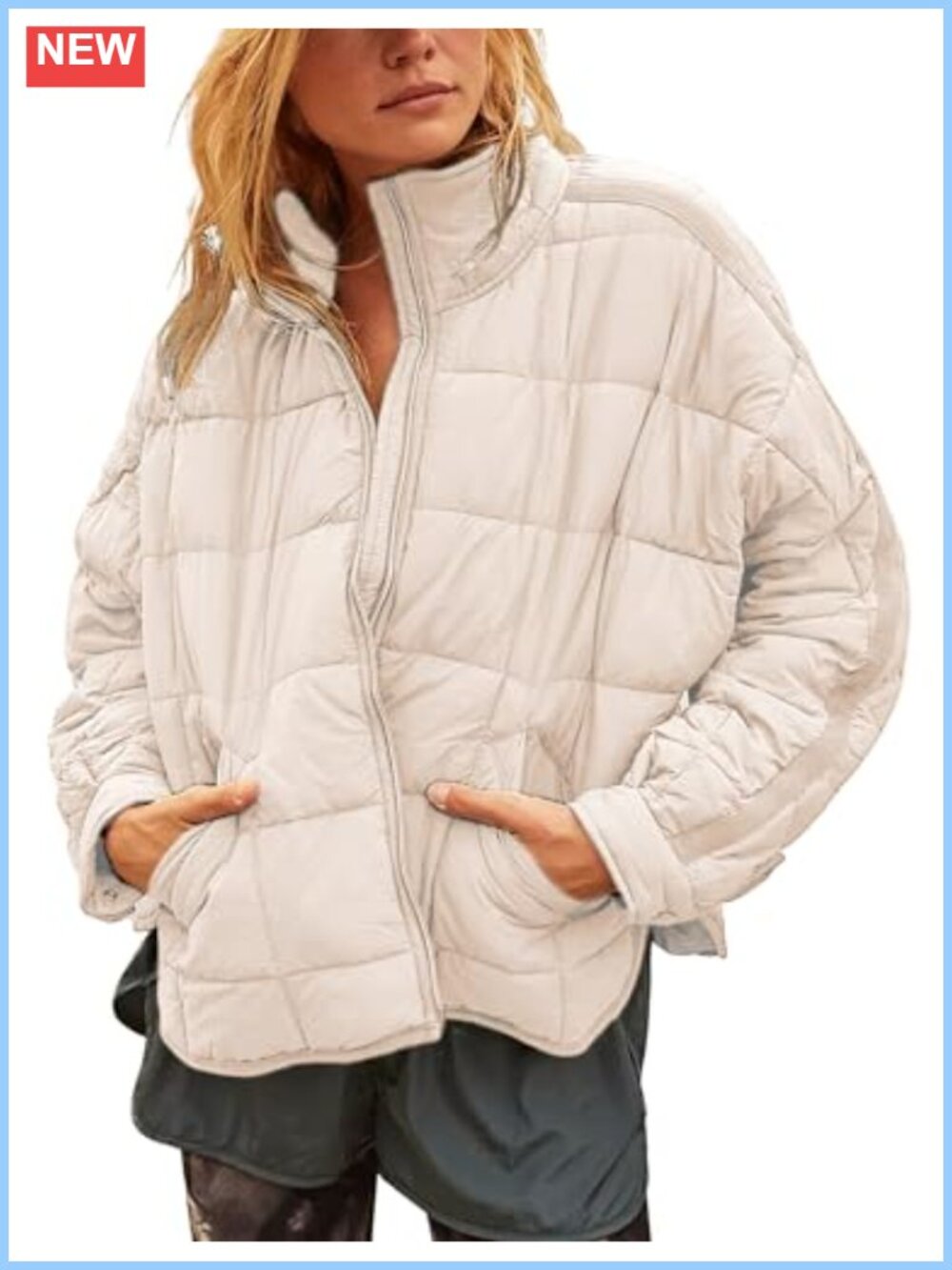 Women's Quilted Lightweight Puffer Jacket Zip Up Padded Coat with Collar Pockets
